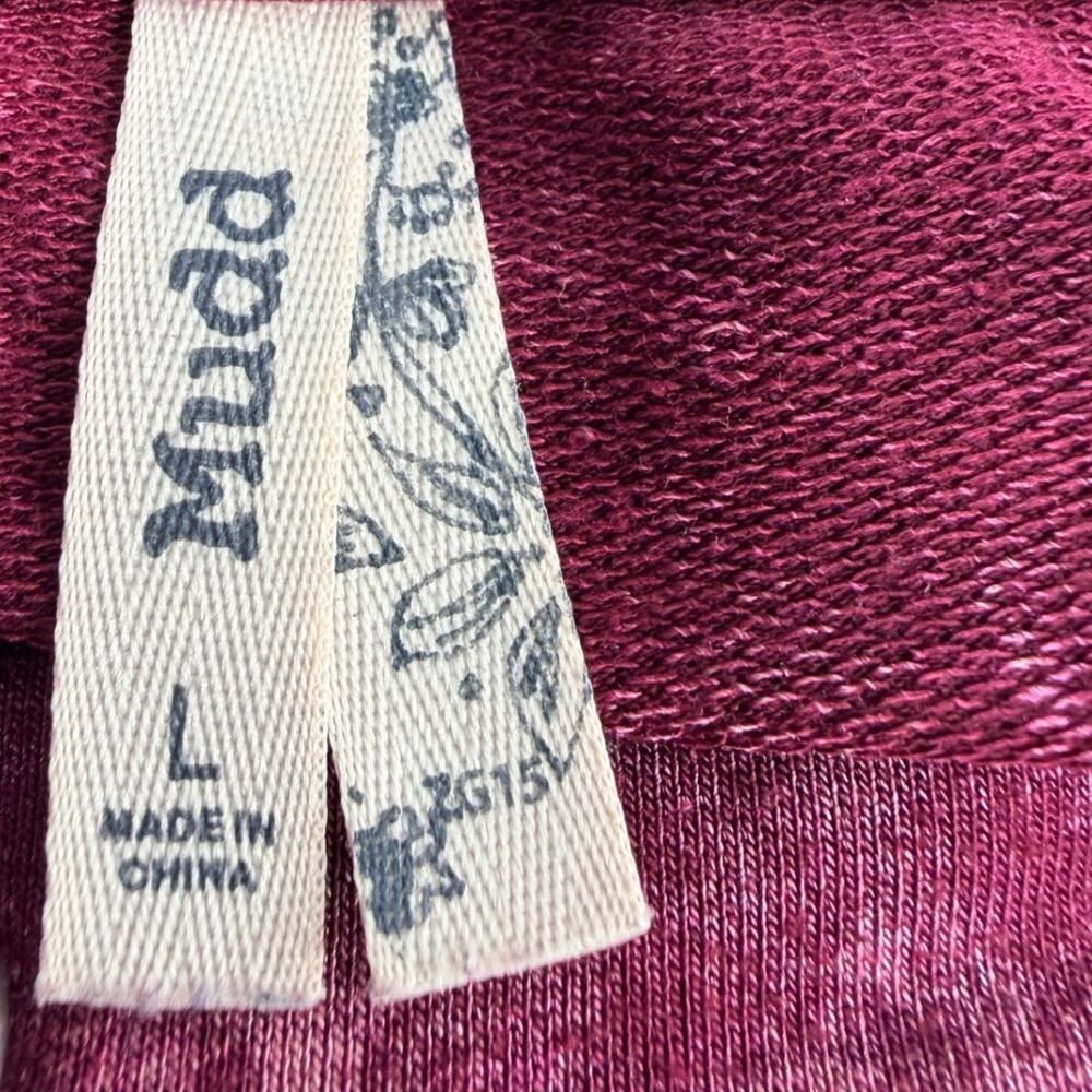 Mudd Top Womens Large Burgundy Acid Wash Lace Up Neck Grunge Boho Top Pullover - Picture 3 of 7
